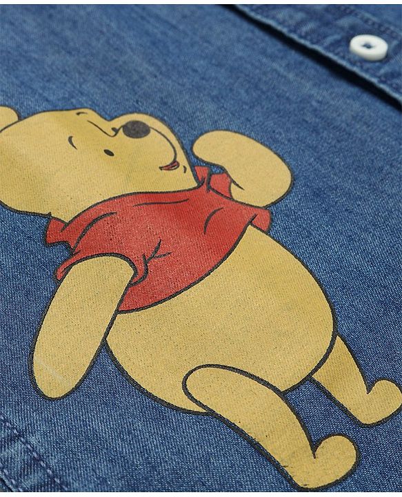 Babyhug Disney  Denim Woven Half Sleeve Regular Collar Shirt with Winnie the Pooh Graphics - Navy Blue