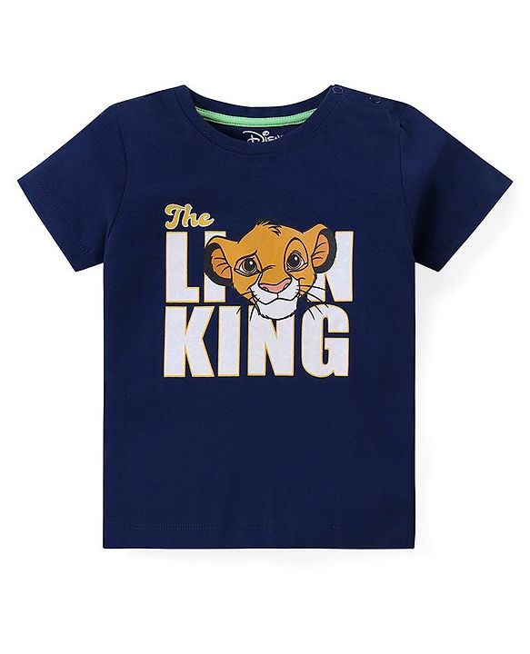 Babyhug Disney Cotton Knit Half Sleeves T-Shirt & Shorts Set With The Lion King Graphics - Navy & Green