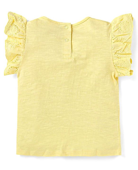 Babyhug Single Jersey Knit Frill Sleeves Solid Colour Top & Floral Printed Layered Skirt - Yellow