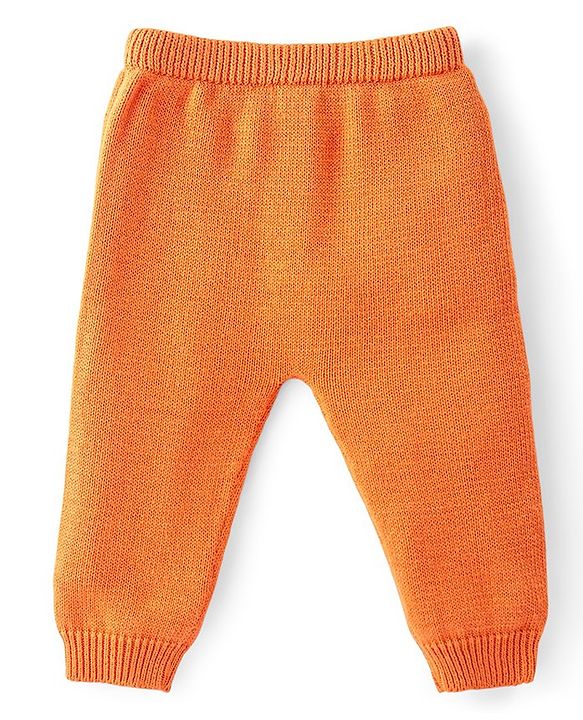 Babyhug Cotton Knit Full Raglan Sleeves Sweater Set with Cap Aztec Design - Orange & White