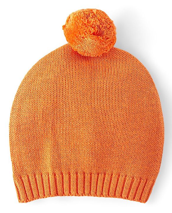 Babyhug Cotton Knit Full Raglan Sleeves Sweater Set with Cap Aztec Design - Orange & White