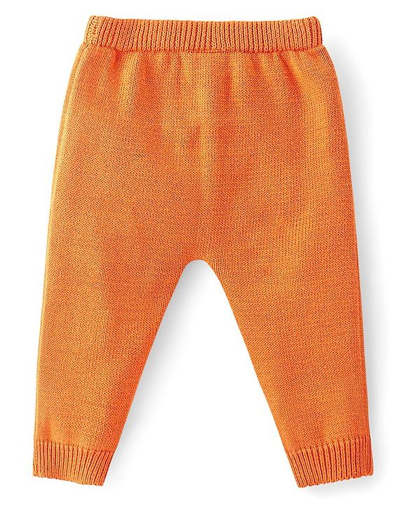 Babyhug Cotton Knit Full Raglan Sleeves Sweater Set with Cap Aztec Design - Orange & White