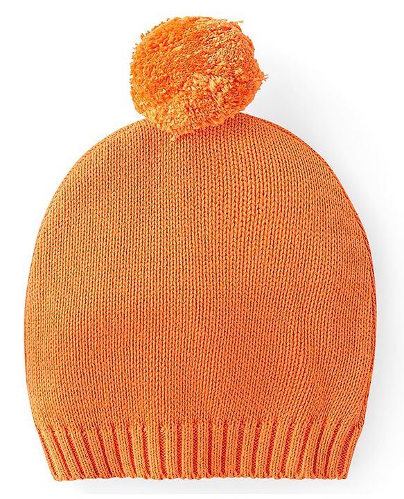 Babyhug Cotton Knit Full Raglan Sleeves Sweater Set with Cap Aztec Design - Orange & White