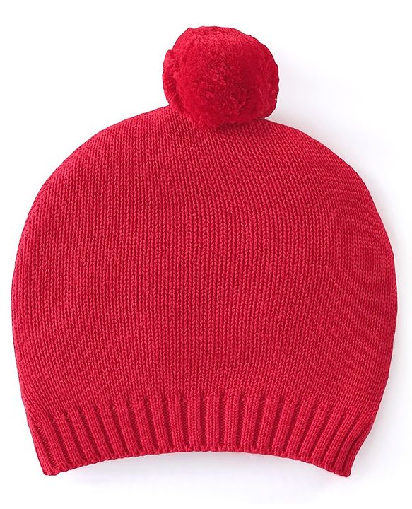 Babyhug Knitted Full Raglan  Sleeves Pullover Sweater Set with Cap &  Christmas Tree Design - Red