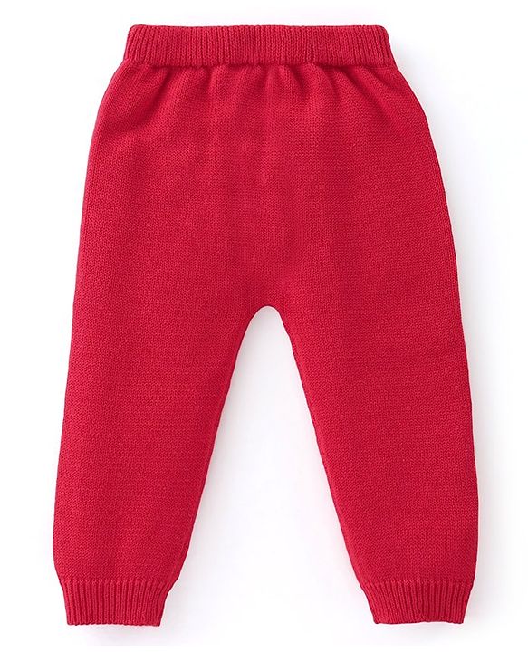 Babyhug Knitted Full Raglan  Sleeves Pullover Sweater Set with Cap &  Christmas Tree Design - Red