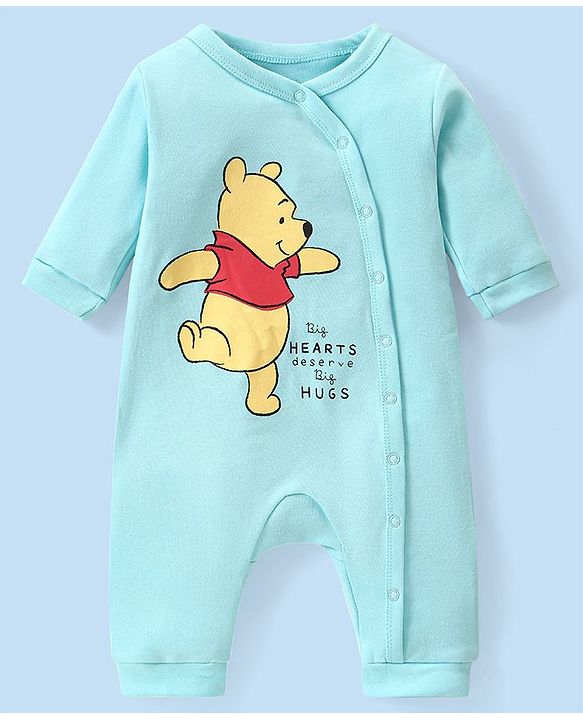 Babyhug Disney Interlock Knit Full Sleeves Sleep Suits With Winnie The Pooh Graphics Pack Of 2 - White & Blue