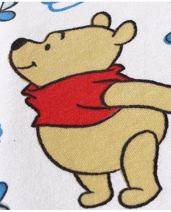 Babyhug Disney Interlock Knit Full Sleeves Sleep Suits With Winnie The Pooh Graphics Pack Of 2 - White & Blue