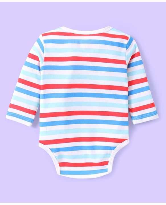 Babyhug Disney Interlock Knit Full Sleeves Striped & Winnie The Pooh Graphics Onesies Pack of 3 - Light Blue & White