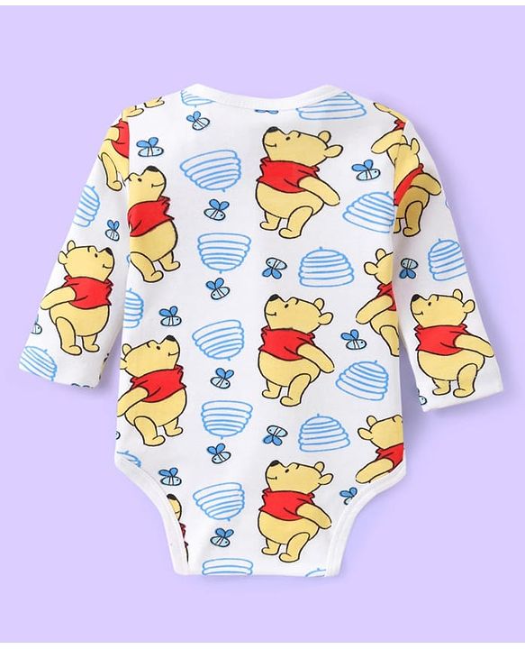 Babyhug Disney Interlock Knit Full Sleeves Striped & Winnie The Pooh Graphics Onesies Pack of 3 - Light Blue & White