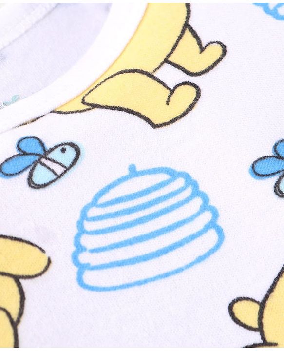 Babyhug Disney Interlock Knit Full Sleeves Striped & Winnie The Pooh Graphics Onesies Pack of 3 - Light Blue & White