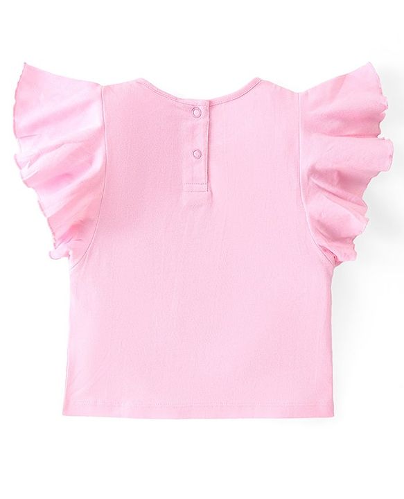 Babyhug Cotton Knit Flutter Sleeves Floral Printed Top & Skirt Set - Pink & Blue