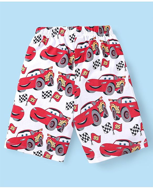 Babyhug Disney Cotton Half Sleeves Night Suit With Lightening McQueen Print - Red