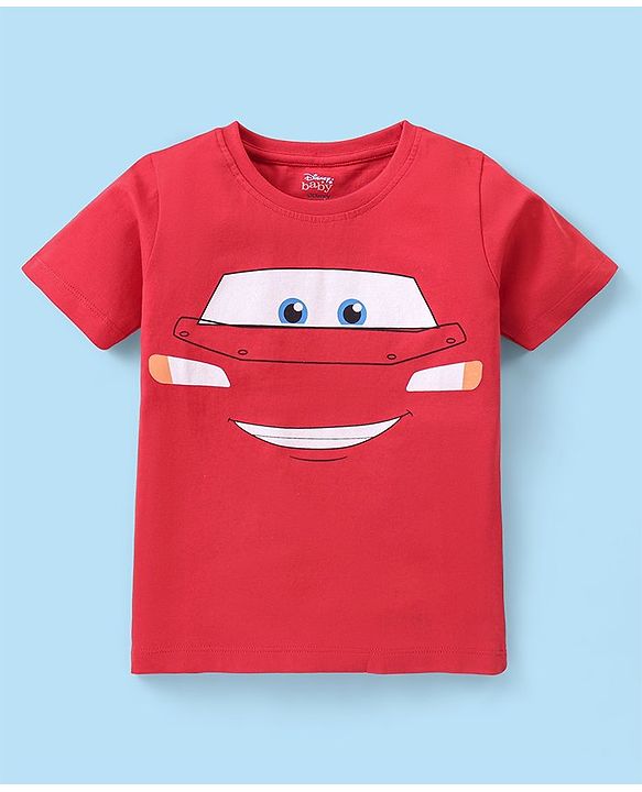 Babyhug Disney Cotton Half Sleeves Night Suit With Lightening McQueen Print - Red