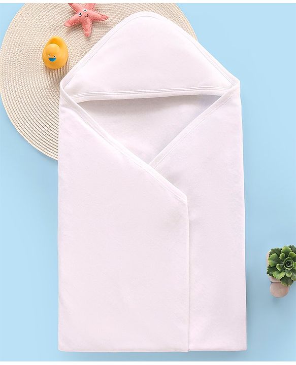 Babyhug Terry Interlock Hooded Towel L 75 x B 75 cm - White