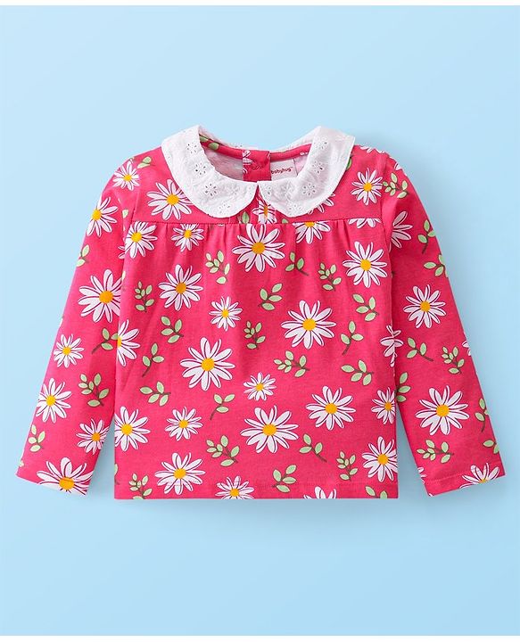 Babyhug Single Jersey Knit Full Sleeves Floral Printed Top & Leggings Set - Red & White