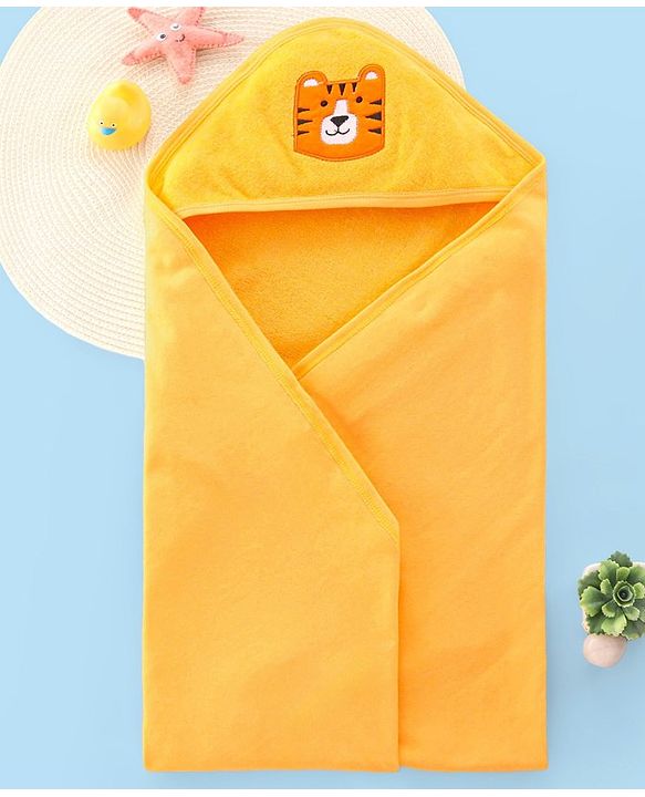 Babyhug Hooded Terry Towel Tiger Embroidery L 75 x B 75 cm - Yellow