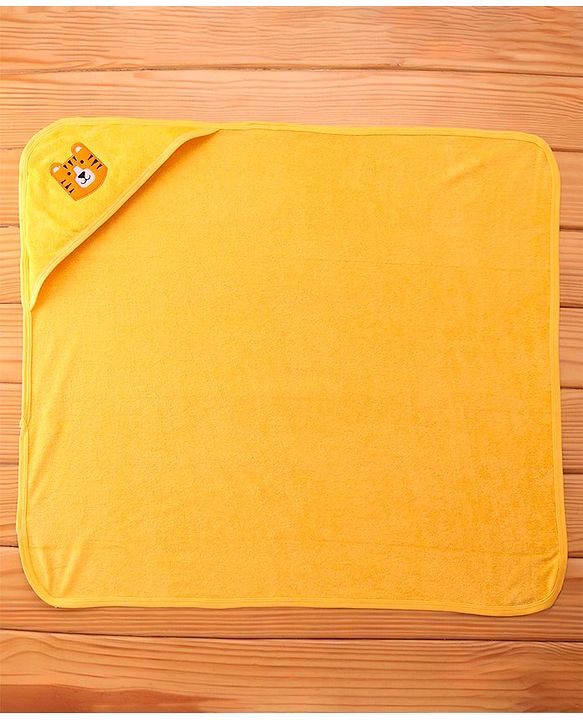 Babyhug Hooded Terry Towel Tiger Embroidery L 75 x B 75 cm - Yellow