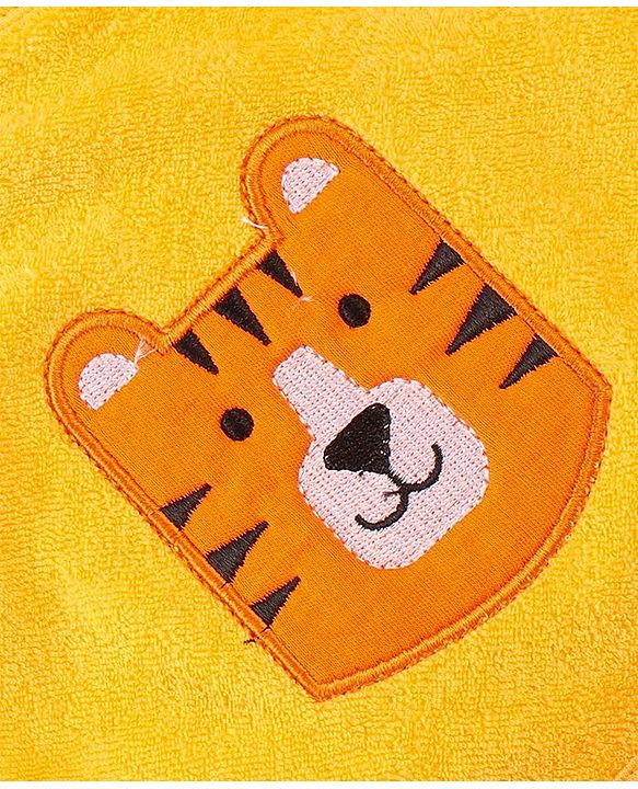 Babyhug Hooded Terry Towel Tiger Embroidery L 75 x B 75 cm - Yellow
