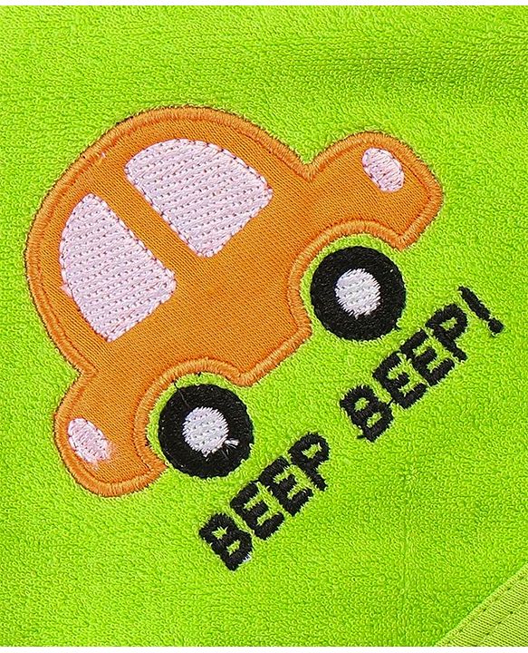 Babyhug Hooded Terry Towel Car Embroidery L 75 x B 75 cm - Green