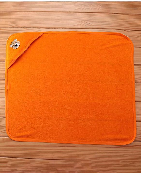 Babyhug Terry Hooded Towel Bear Embroidery - Orange