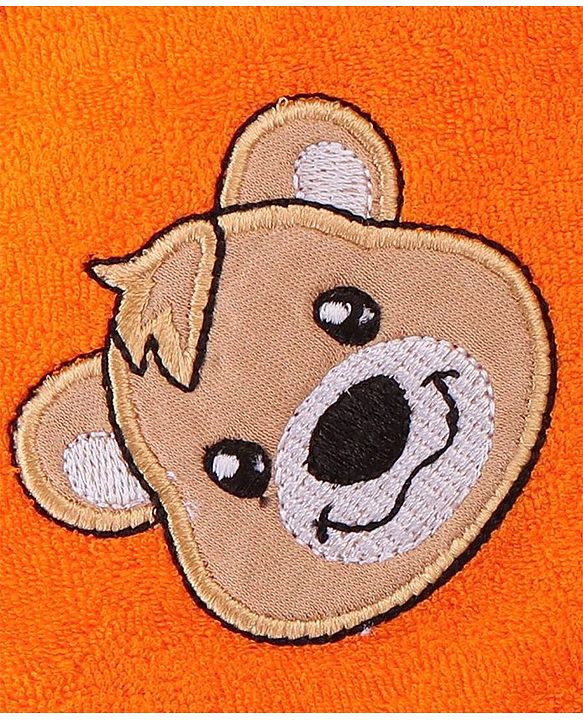 Babyhug Terry Hooded Towel Bear Embroidery - Orange