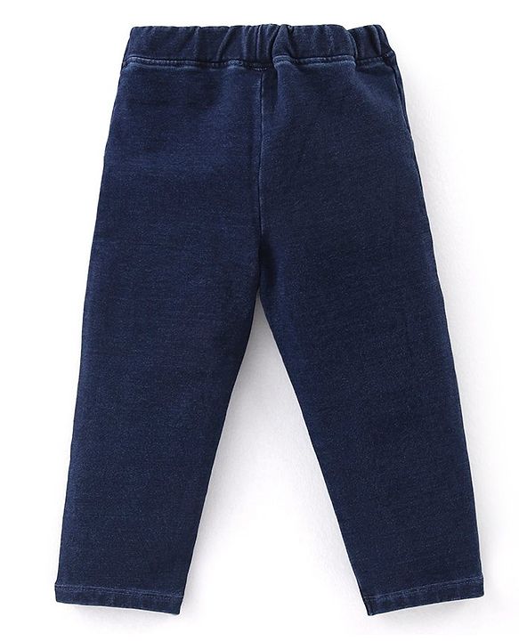 Babyhug Cotton Knit Half Sleeves Top & Denim Jeans Set With Floral Print & Embroidery - White & Blue