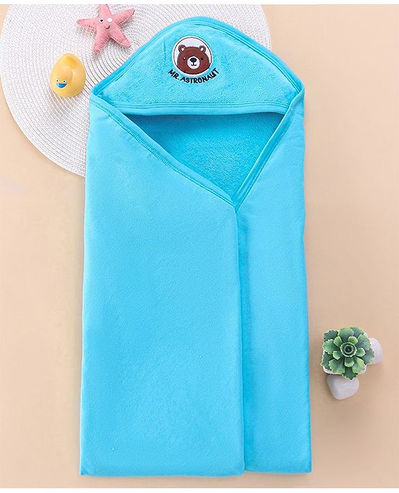 Babyhug Terry Hooded Towel with Bear Patch Detailing L 75 x B 75 cm - Aqua Blue