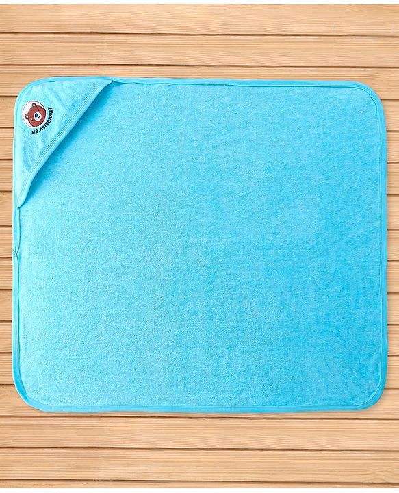 Babyhug Terry Hooded Towel with Bear Patch Detailing L 75 x B 75 cm - Aqua Blue