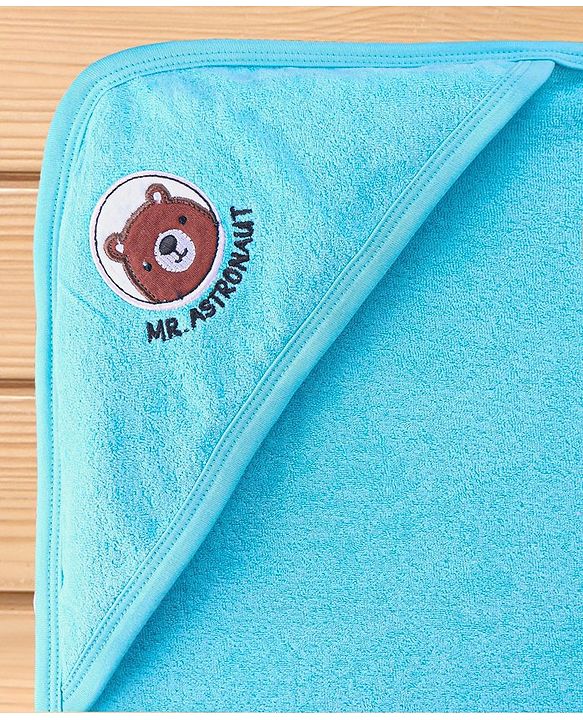 Babyhug Terry Hooded Towel with Bear Patch Detailing L 75 x B 75 cm - Aqua Blue