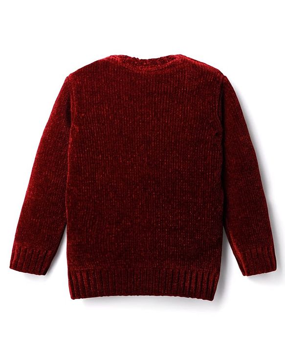 Babyhug Knitted Full Sleeves Soft Chenille Yarn Pullover Sweater With Sequin Detailing - Maroon