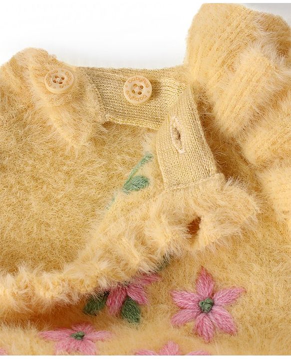 Babyhug Knitted Full Sleeves Pullover Sweater with Floral Design - Yellow