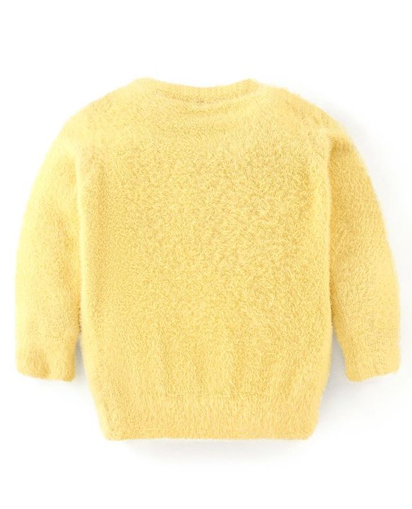 Babyhug Knitted Full Sleeves Pullover Sweater with Floral Design - Yellow