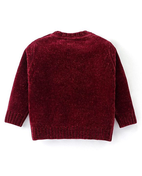 Babyhug Knitted Full Sleeves Pullover Sweater With Bow Design & Sequined - Maroon