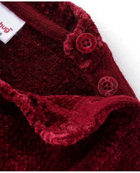 Babyhug Knitted Full Sleeves Pullover Sweater With Bow Design & Sequined - Maroon