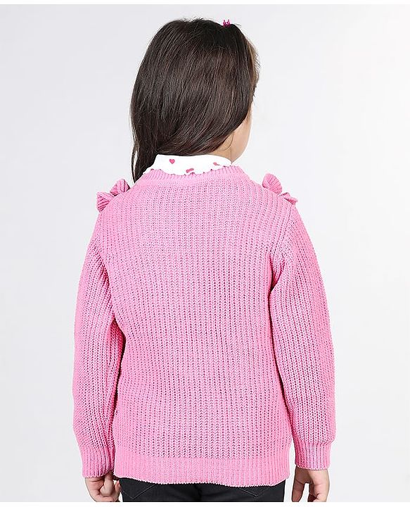 Babyhug Knitted Full Sleeves Pullover Sweater with Frill Detailing -Pink