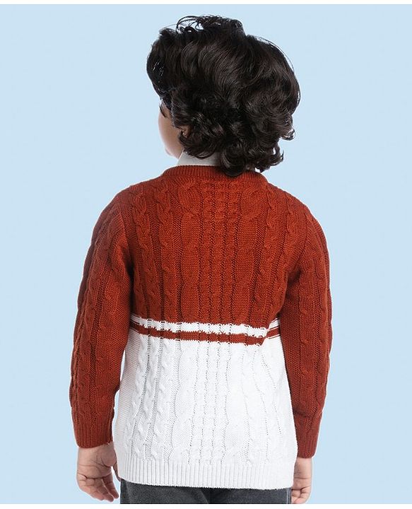 Babyhug Full Sleeves Pullover Sweater with Cable Knit Design - Rust Brown