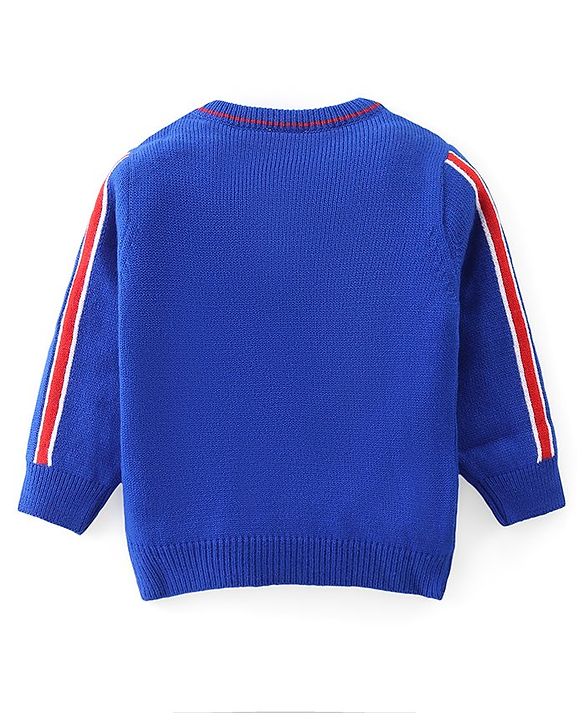 Babyhug Knitted Full Sleeves Pullover Sweater With Varsity Embroidery - Navy Blue