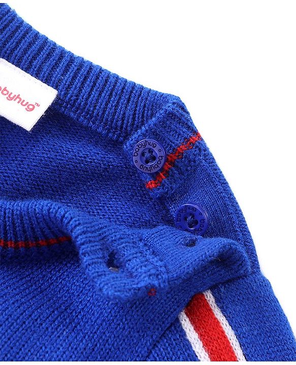 Babyhug Knitted Full Sleeves Pullover Sweater With Varsity Embroidery - Navy Blue