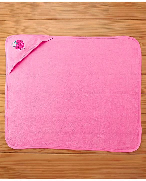 Babyhug Terry Hooded Towel Strawberry Embroidery L 75 x B 75 cm - Pink