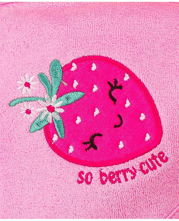 Babyhug Terry Hooded Towel Strawberry Embroidery L 75 x B 75 cm - Pink