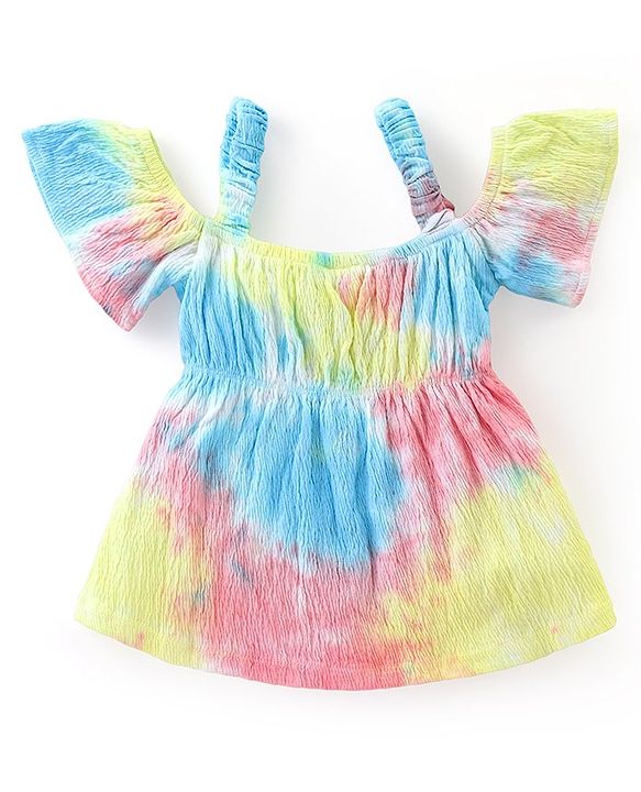Babyhug Cotton Knit Half Sleeves Cold Shoulder Tie & Dye Top & Pants Set  - Multicolor
