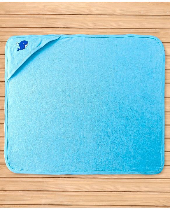 Babyhug Terry Hooded Towel with Whale Patch Detailing L 75 x B 75 cm - Aqua Blue