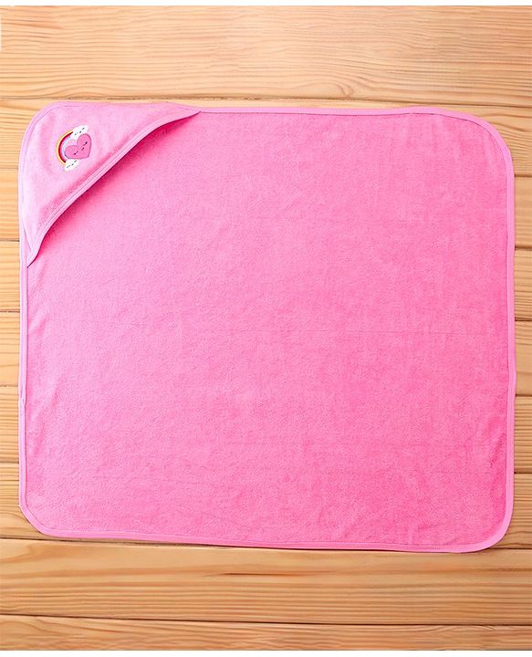 Babyhug Terry Hooded Towel Rainbow Embroidery L 75 x B 75 cm - Pink