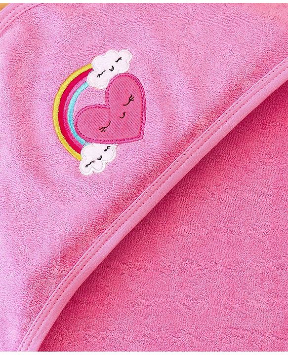 Babyhug Terry Hooded Towel Rainbow Embroidery L 75 x B 75 cm - Pink