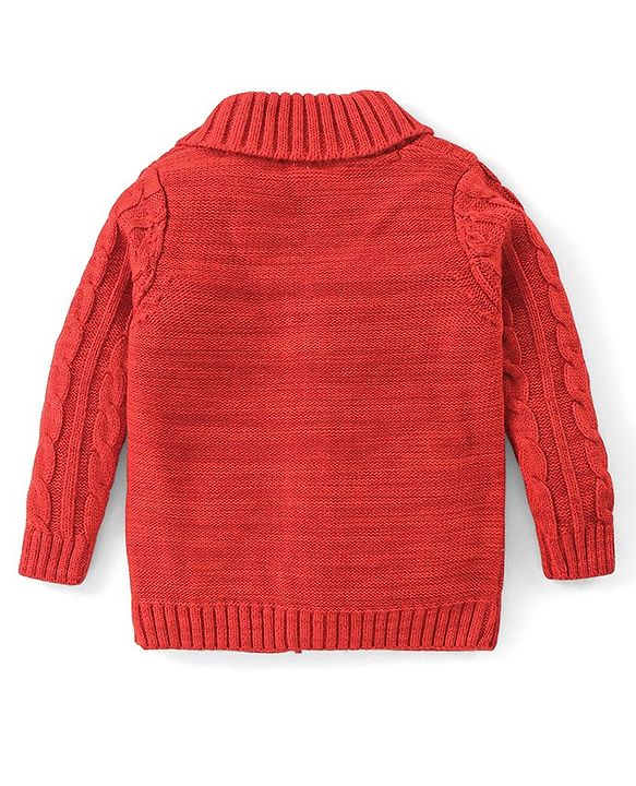 Babyhug Knitted Full Sleeves Front Open Sweater With Cable Knit Design - Red