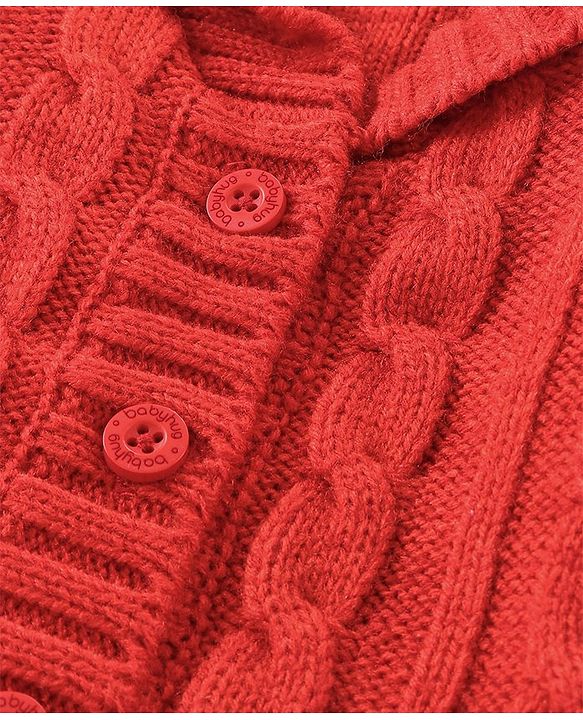Babyhug Knitted Full Sleeves Front Open Sweater With Cable Knit Design - Red
