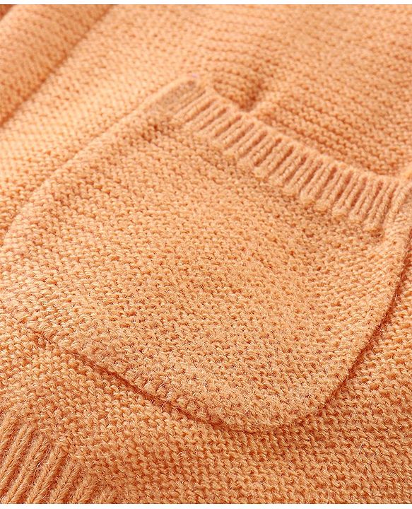 Babyhug Knit Raglan Full Sleeves Solid  Front Open Hooded Sweater- Orange