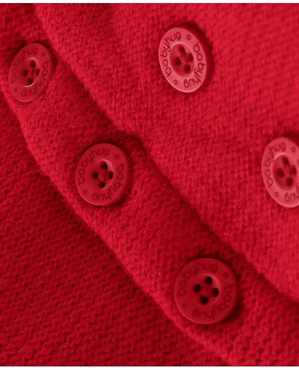 Babyhug Knit Raglan Full Sleeves Solid Front Open Hooded Sweater - Red
