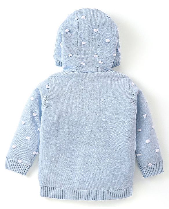 Babyhug Knit Full Sleeves Hooded Sweater with Ear Applique - Blue