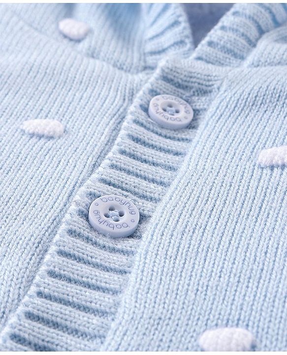 Babyhug Knit Full Sleeves Hooded Sweater with Ear Applique - Blue